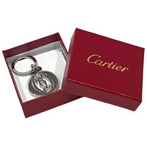 CARTIER: Silver Tone Cartier Logo Charm Keychain #392